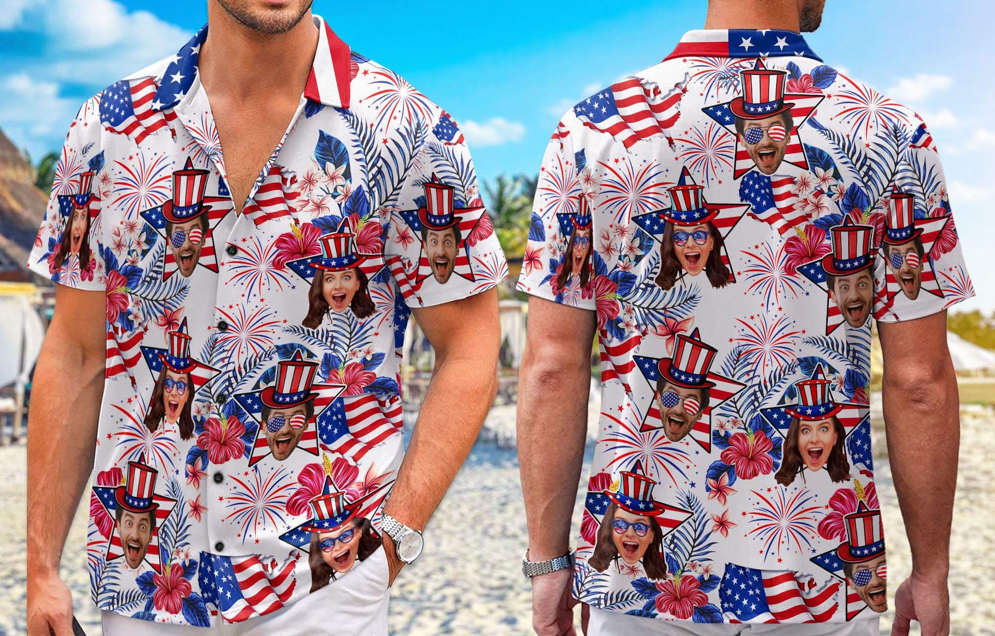 Custom Face American Hawaiian Shirt, Funny Photo Independence Day Shirt, America Aloha Shirt, 4th of July Gift Patriotic, 250th Anniversary