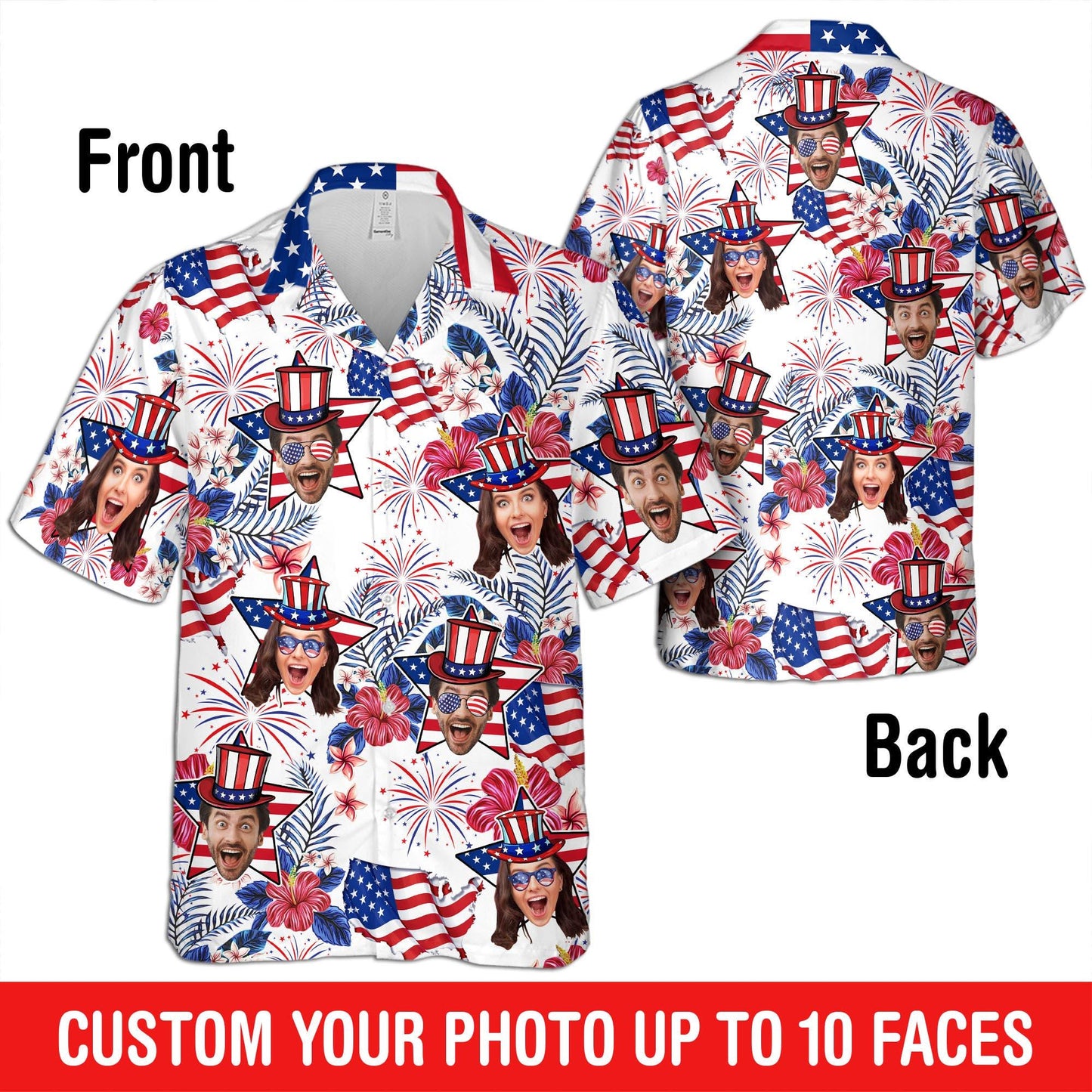 Custom Face American Hawaiian Shirt, Funny Photo Independence Day Shirt, America Aloha Shirt, 4th of July Gift Patriotic, 250th Anniversary
