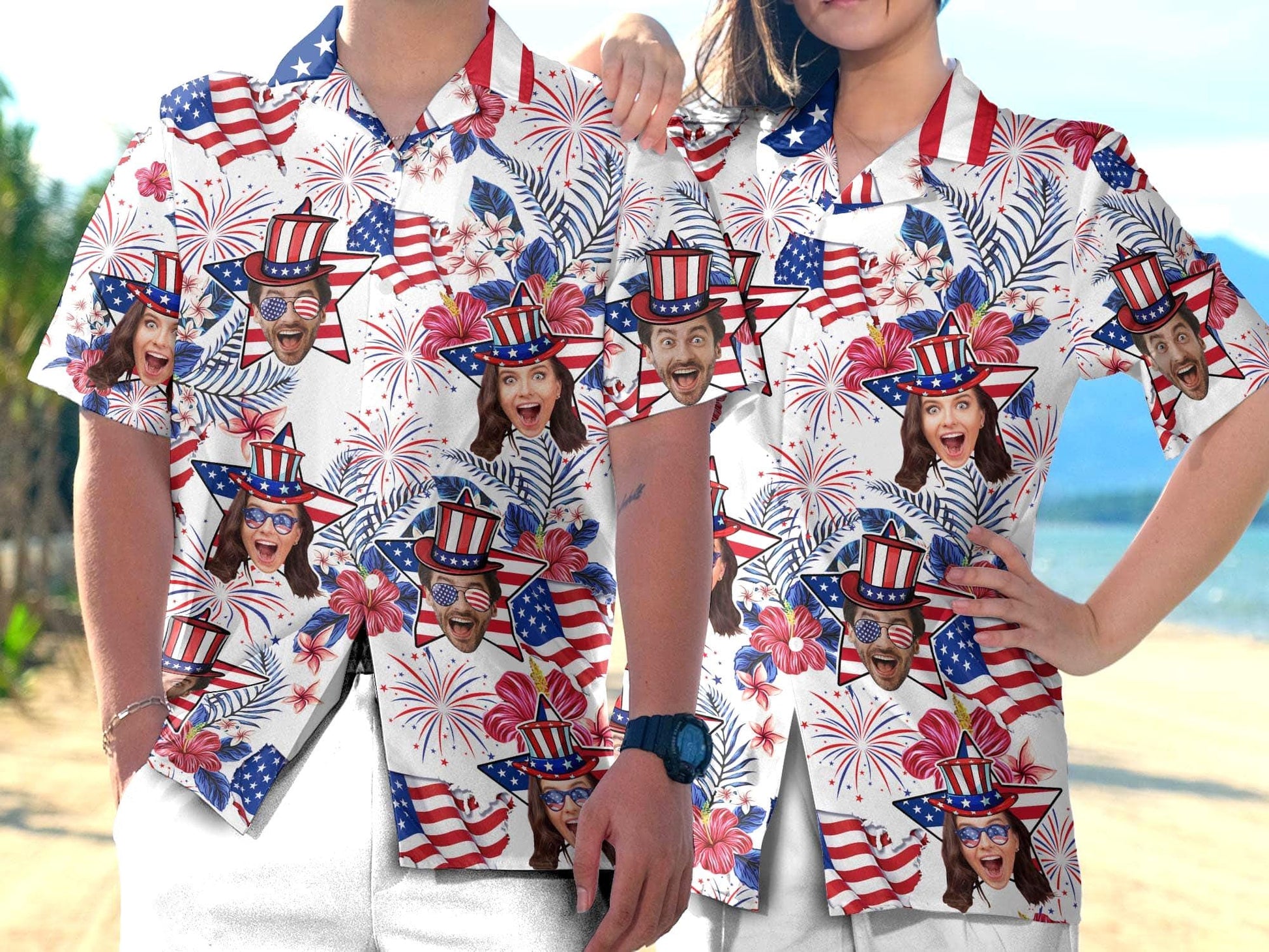 Custom Face American Hawaiian Shirt, Funny Photo Independence Day Shirt, America Aloha Shirt, 4th of July Gift Patriotic, 250th Anniversary