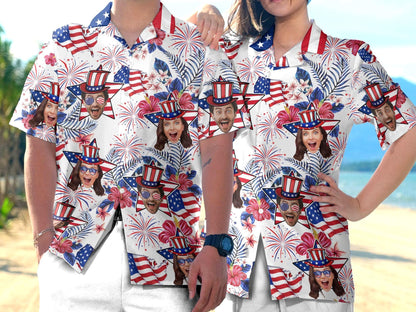 Custom Face American Hawaiian Shirt, Funny Photo Independence Day Shirt, America Aloha Shirt, 4th of July Gift Patriotic, 250th Anniversary