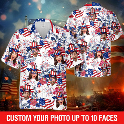 Custom Face American Hawaiian Shirt, Funny Photo Independence Day Shirt, America Aloha Shirt, 4th of July Gift Patriotic, 250th Anniversary