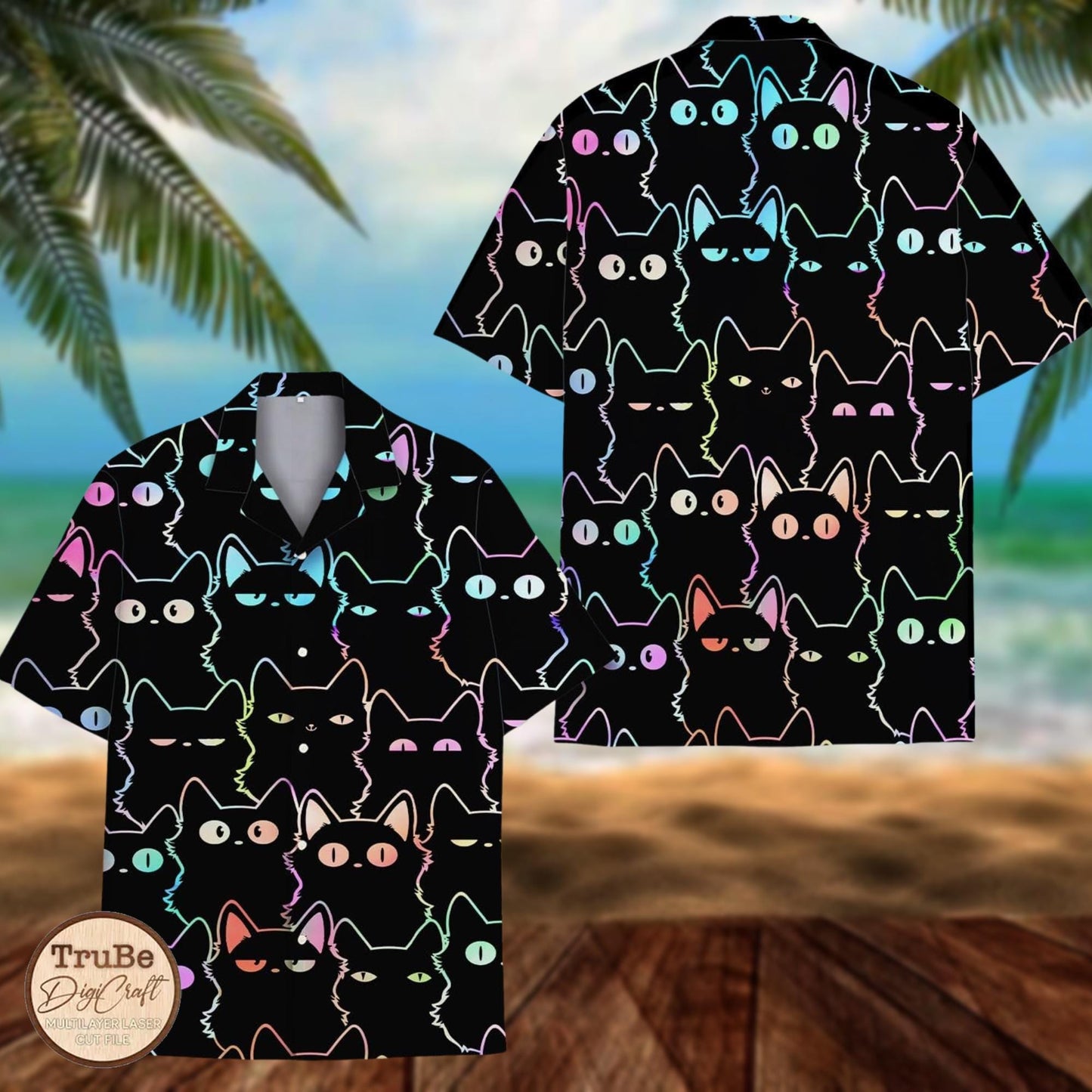 Neon Cat Hawaiian Shirt: Sunglasses & Headphones Aloha Shirt