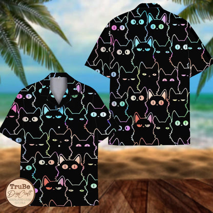 Neon Cat Hawaiian Shirt: Sunglasses & Headphones Aloha Shirt