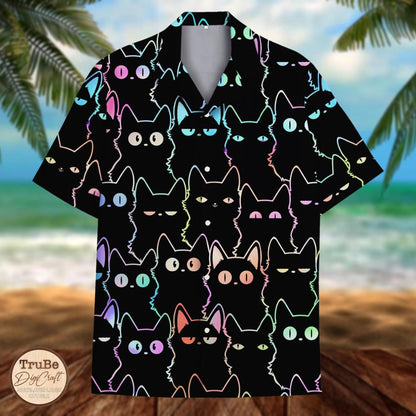 Neon Cat Hawaiian Shirt: Sunglasses & Headphones Aloha Shirt