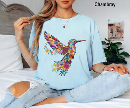 Comfort Colors® Floral Hummingbird Shirt ,Animal Lover Tee, Bird T Shirts, Trendy Tee, Gift For Her, Bird Lover T-Shirt, Spring Birds,Flower