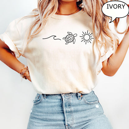 Comfort Colors® Ocean Turtle Sun T-Shirt, Summer Shirt, Gift For Women, Beach Shirt, Summer Women Shirt