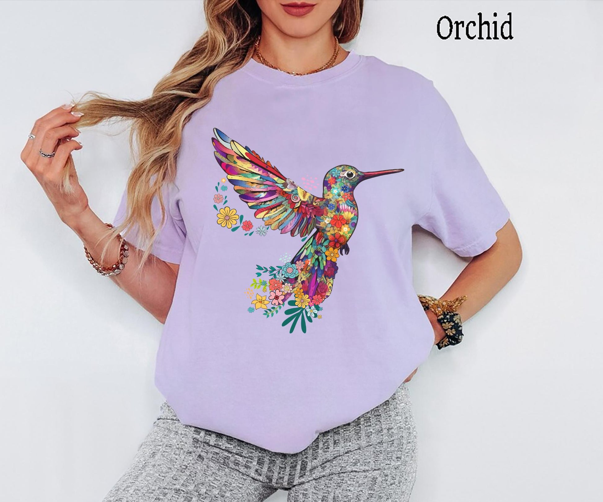 Comfort Colors® Floral Hummingbird Shirt ,Animal Lover Tee, Bird T Shirts, Trendy Tee, Gift For Her, Bird Lover T-Shirt, Spring Birds,Flower