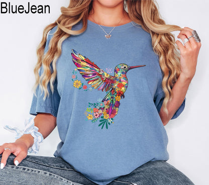 Comfort Colors® Floral Hummingbird Shirt ,Animal Lover Tee, Bird T Shirts, Trendy Tee, Gift For Her, Bird Lover T-Shirt, Spring Birds,Flower