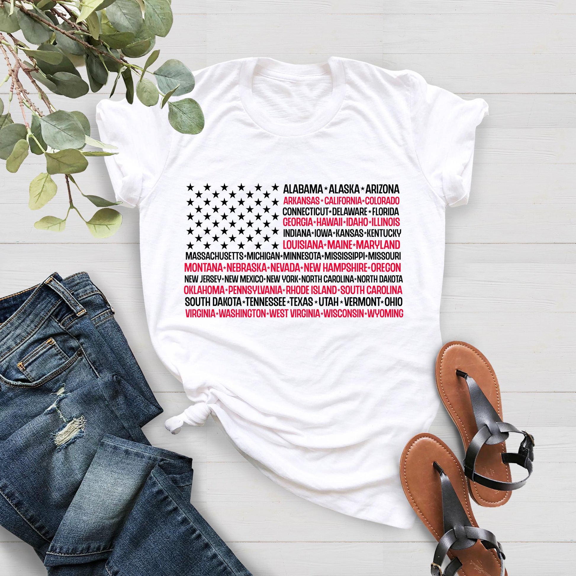 Vintage American Flag Tee with States, Fourth of July Tees, United States T-Shirt, 4th of July Tee, USA Shirt, Patriotic Shirt, Gift For Dad