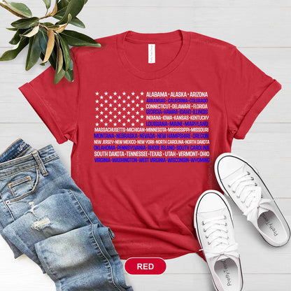 Vintage American Flag Tee with States, Fourth of July Tees, United States T-Shirt, 4th of July Tee, USA Shirt, Patriotic Shirt, Gift For Dad
