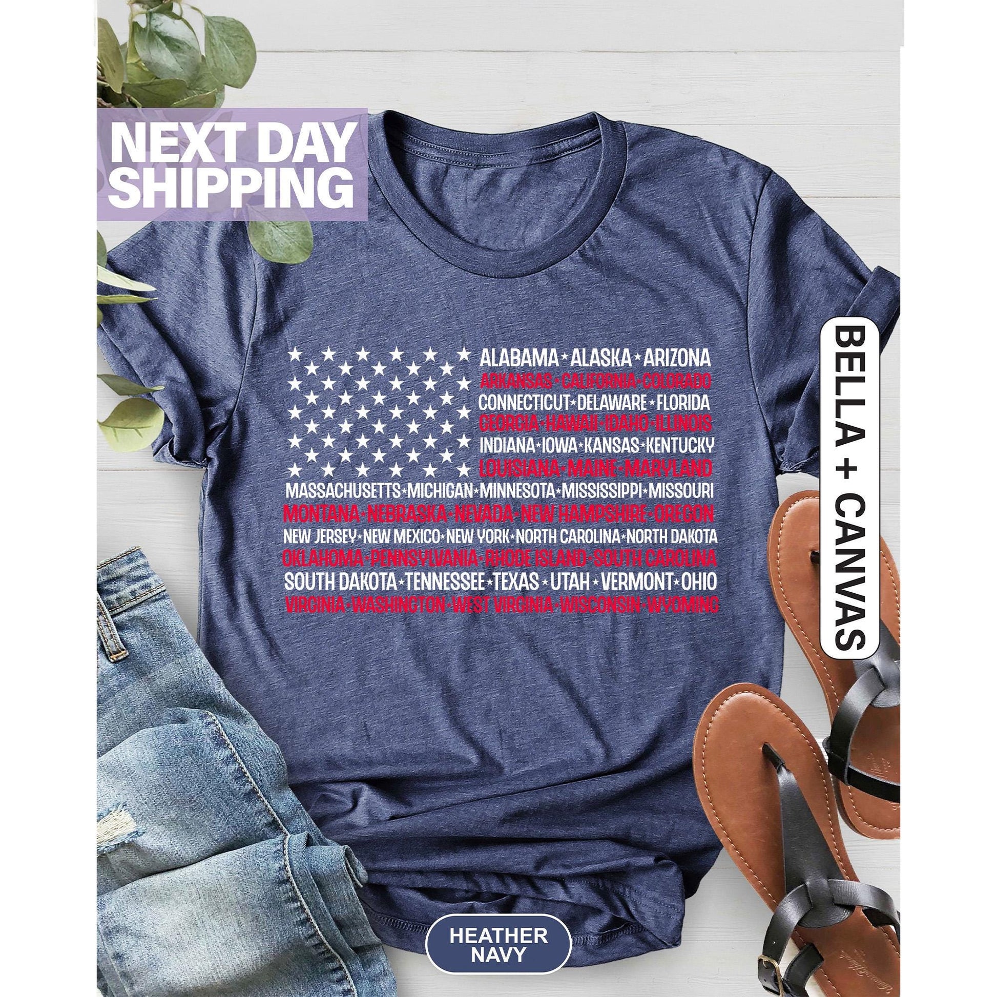 Vintage American Flag Tee with States, Fourth of July Tees, United States T-Shirt, 4th of July Tee, USA Shirt, Patriotic Shirt, Gift For Dad
