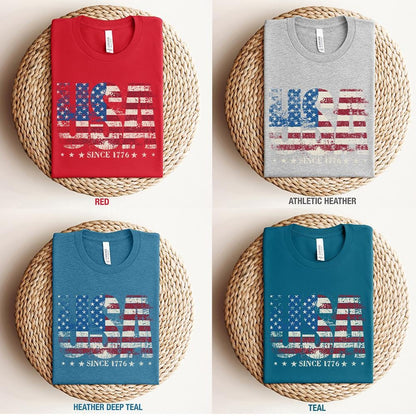 Distressed USA Since 1776 Tee: Retro American Flag Patriotic T-Shirt