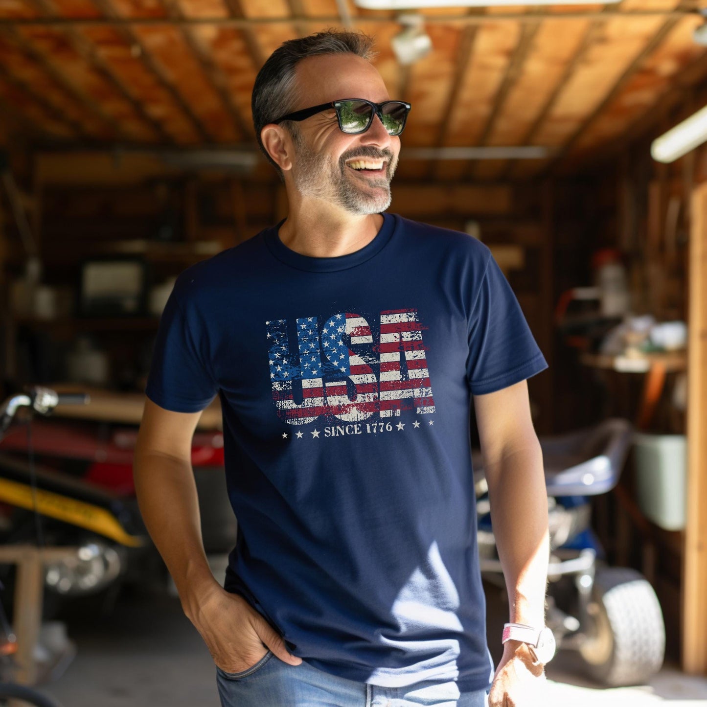 Distressed USA Since 1776 Tee: Retro American Flag Patriotic T-Shirt
