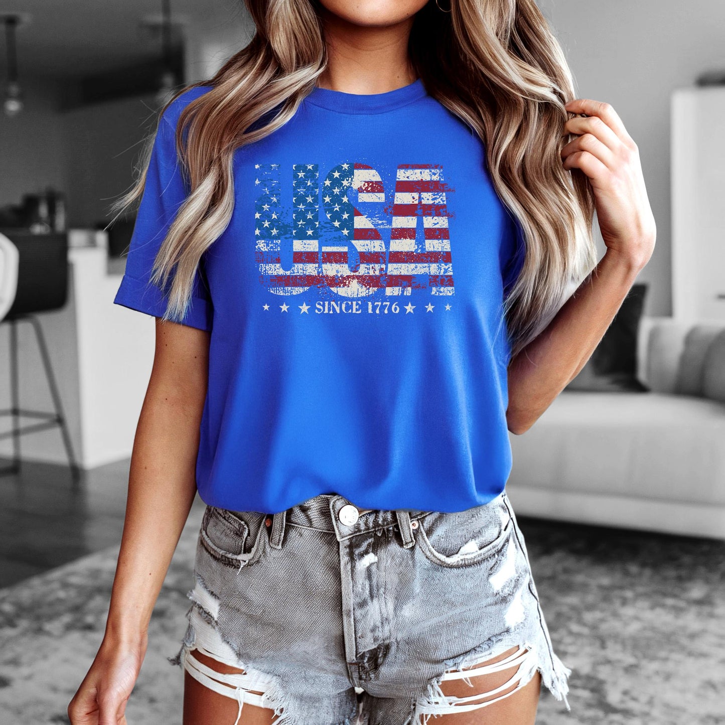 Distressed USA Since 1776 Tee: Retro American Flag Patriotic T-Shirt