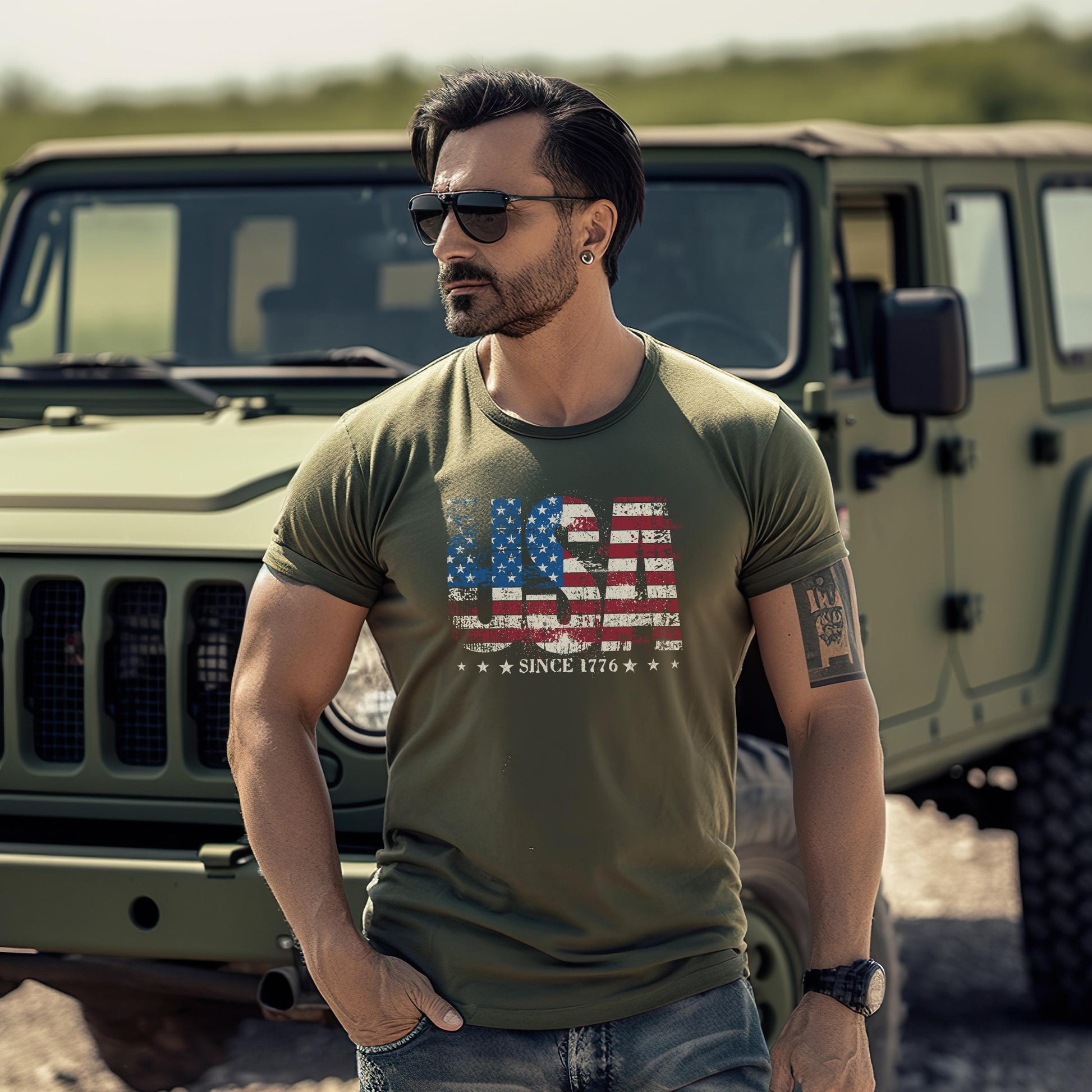 Distressed USA Since 1776 Tee: Retro American Flag Patriotic T-Shirt