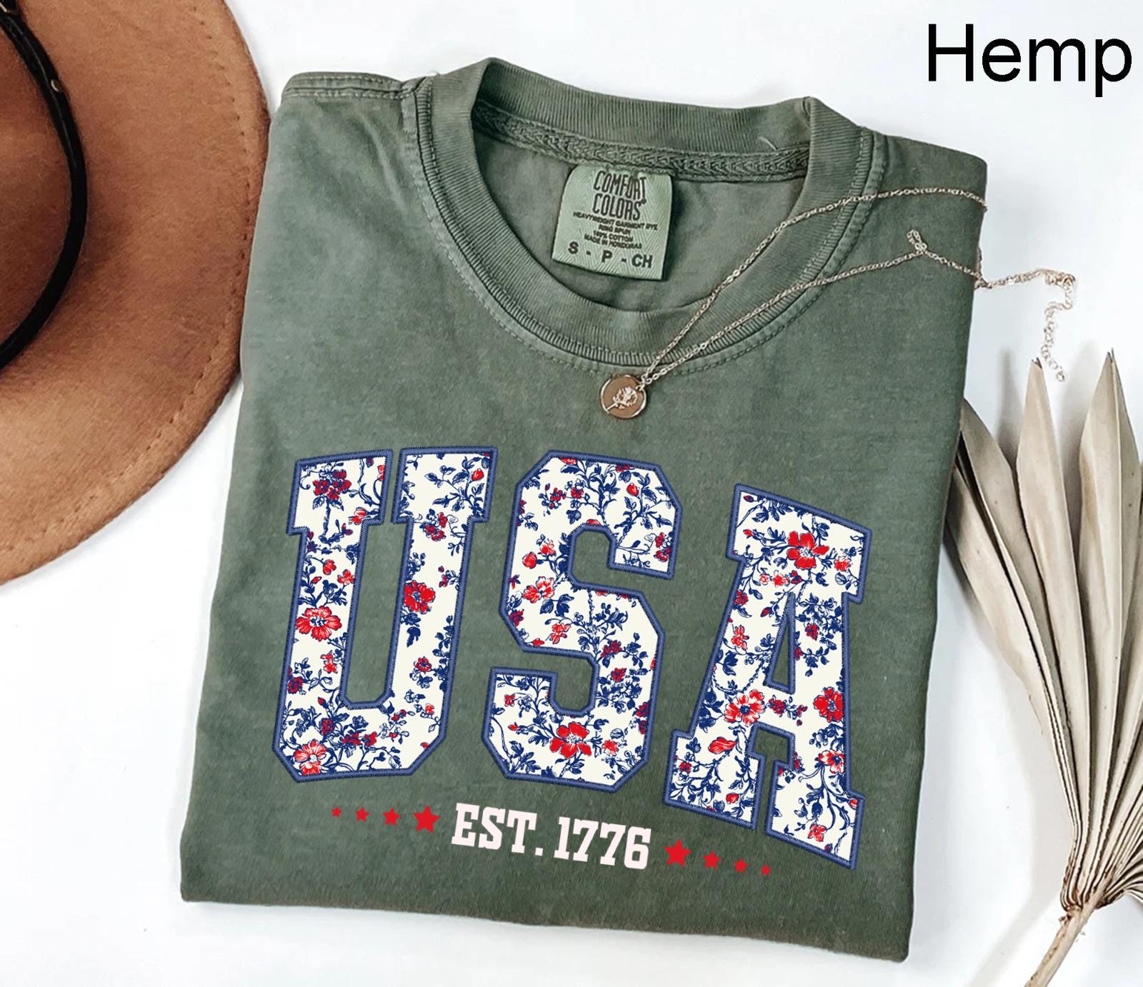 Comfort Colors Floral USA Shirt, American Girl Shirt, USA Est 1776 Shirt, Girly 4th of July Shirt, Patriotic Women Shirt, Flower USA Shirt