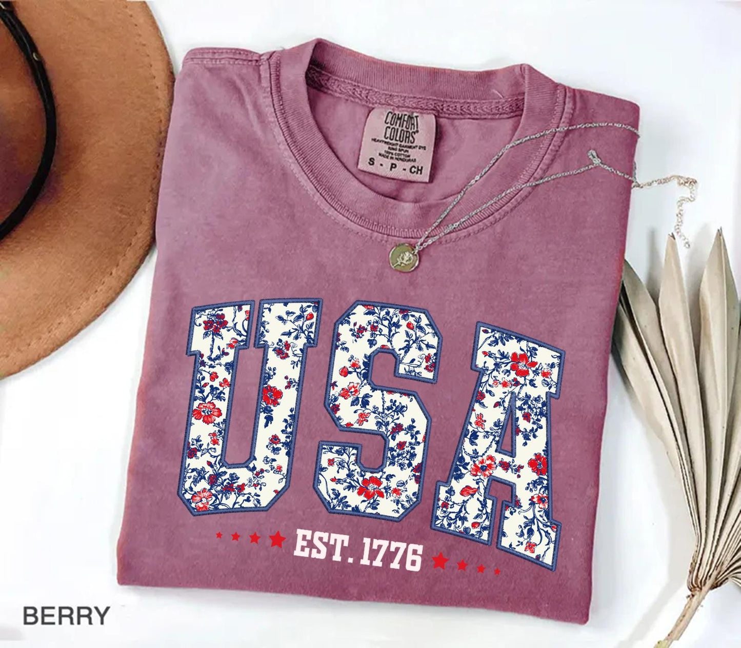 Comfort Colors Floral USA Shirt, American Girl Shirt, USA Est 1776 Shirt, Girly 4th of July Shirt, Patriotic Women Shirt, Flower USA Shirt