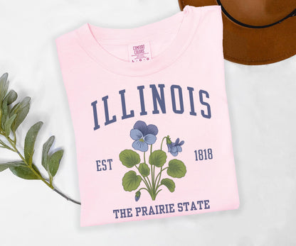 Illinois State Flower Graphic Tee Prairie State Vintage Shirt for Chicago and Springfield Travel Lovers and Midwest Gift