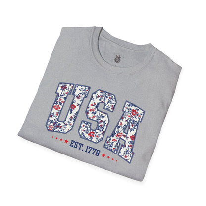 Floral USA Est 1776 shirt, Floral USA, 4th of July shirt, Independence Day, Memorial Day shirt, Patriotic Women shirt, Floral patriotic