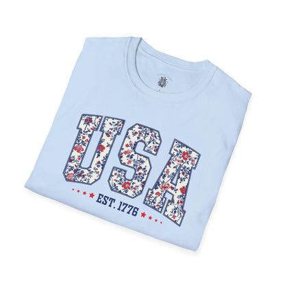 Floral USA Est 1776 shirt, Floral USA, 4th of July shirt, Independence Day, Memorial Day shirt, Patriotic Women shirt, Floral patriotic