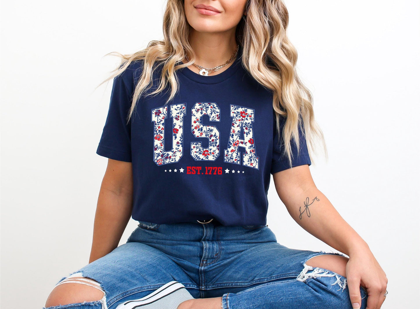 Floral USA Est 1776 shirt, Floral USA, 4th of July shirt, Independence Day, Memorial Day shirt, Patriotic Women shirt, Floral patriotic