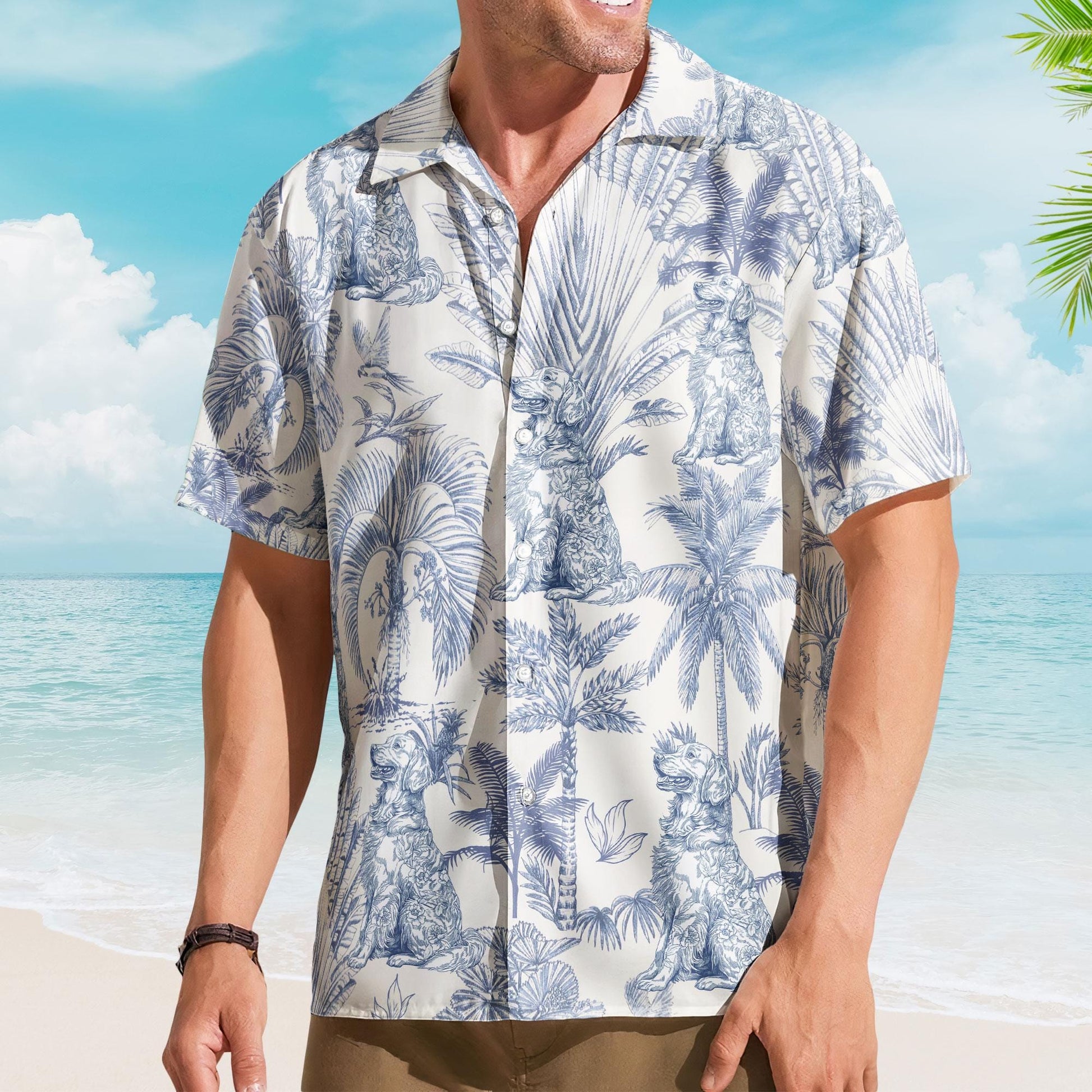 Custom Hawaiian Shirt For Man, Woman, Dog Lovers Toile De Jouy Style Custom Dog Breeds, Personalized Hawaiian Shirt, Funny Hawaiian Shirt