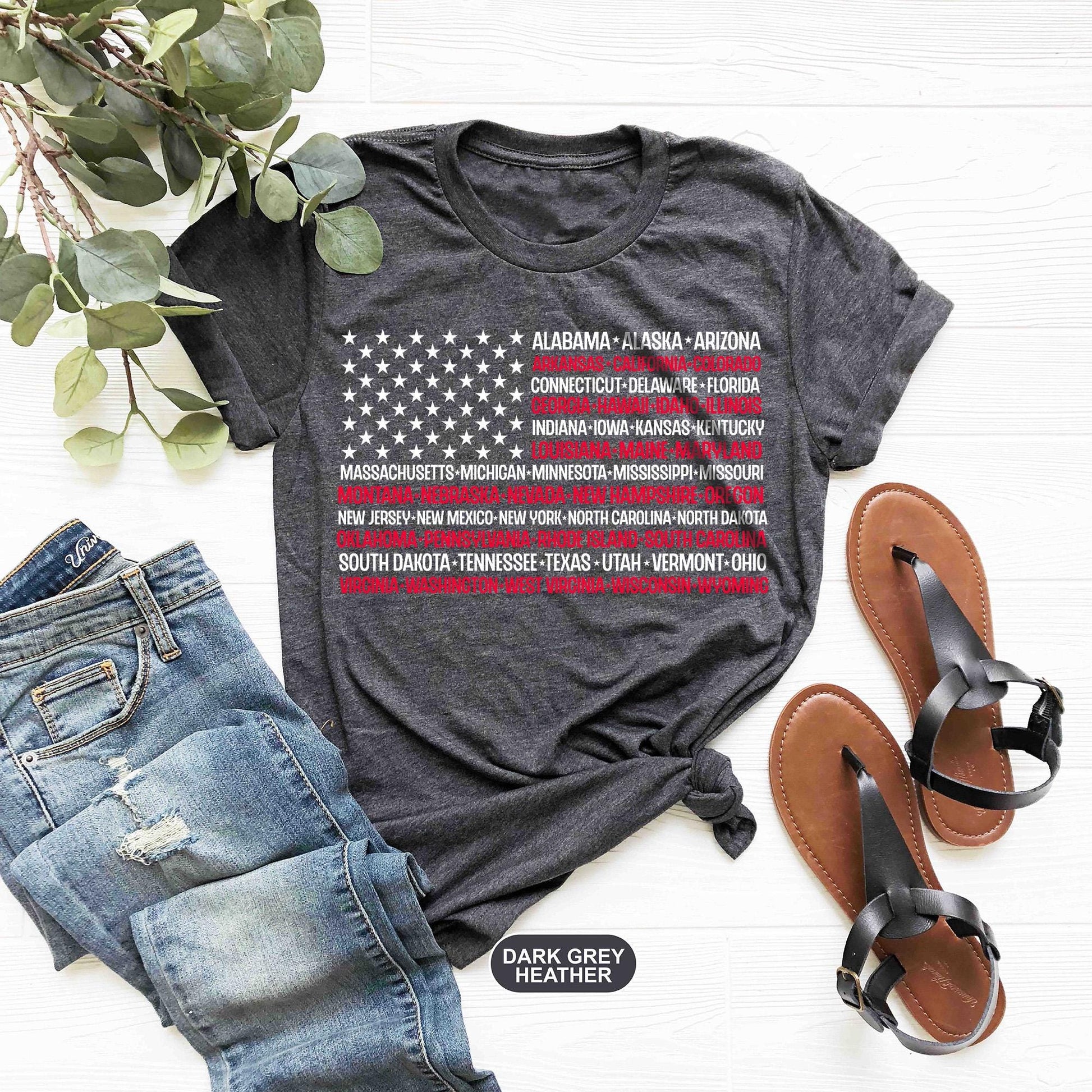 Vintage American Flag Tee with States, Fourth of July Tees, United States T-Shirt, 4th of July Tee, USA Shirt, Patriotic Shirt, Gift For Dad