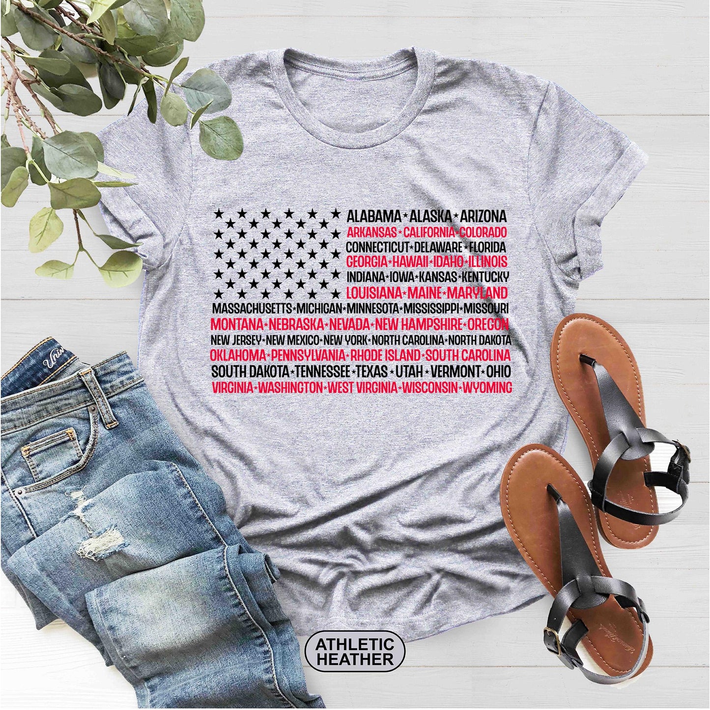 Vintage American Flag Tee with States, Fourth of July Tees, United States T-Shirt, 4th of July Tee, USA Shirt, Patriotic Shirt, Gift For Dad