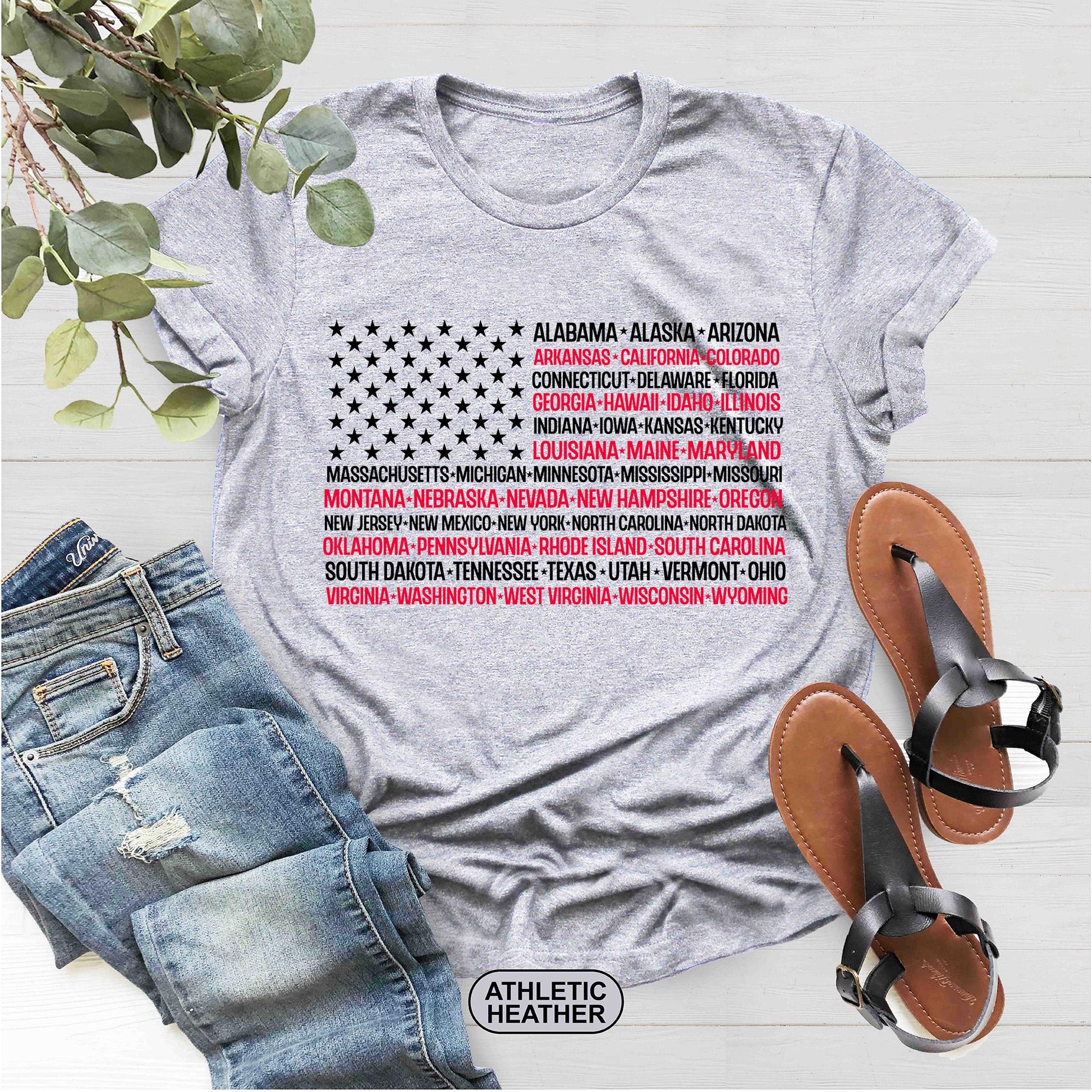 Vintage American Flag Tee with States, Fourth of July Tees, United States T-Shirt, 4th of July Tee, USA Shirt, Patriotic Shirt, Gift For Dad
