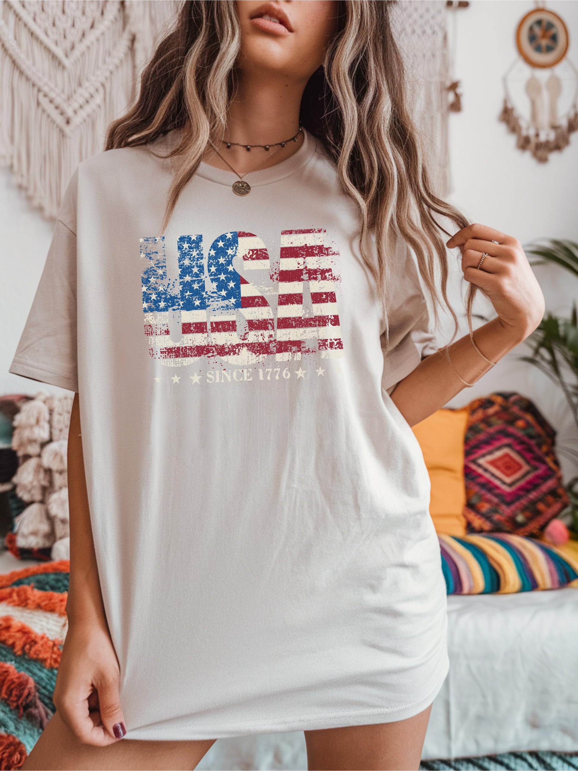Distressed USA Since 1776 Tee: Retro American Flag Patriotic T-Shirt