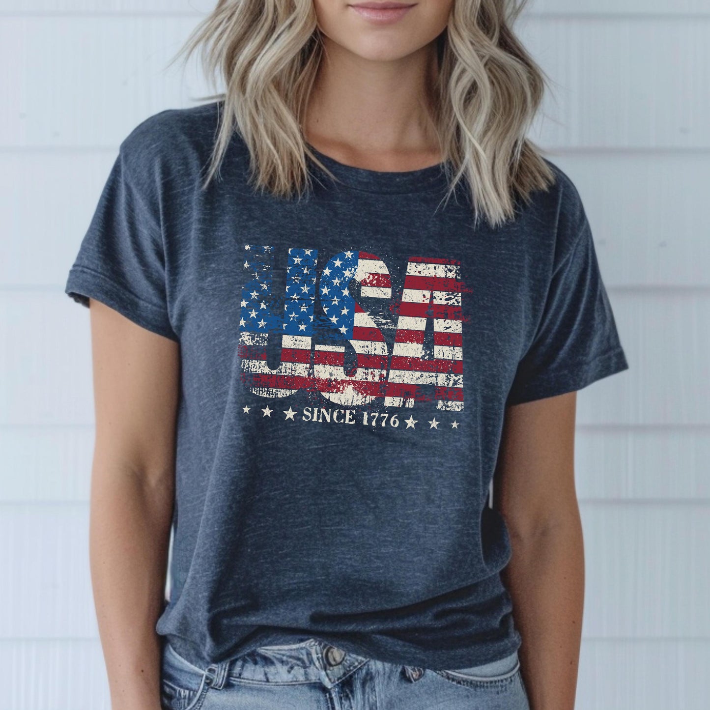 Distressed USA Since 1776 Tee: Retro American Flag Patriotic T-Shirt