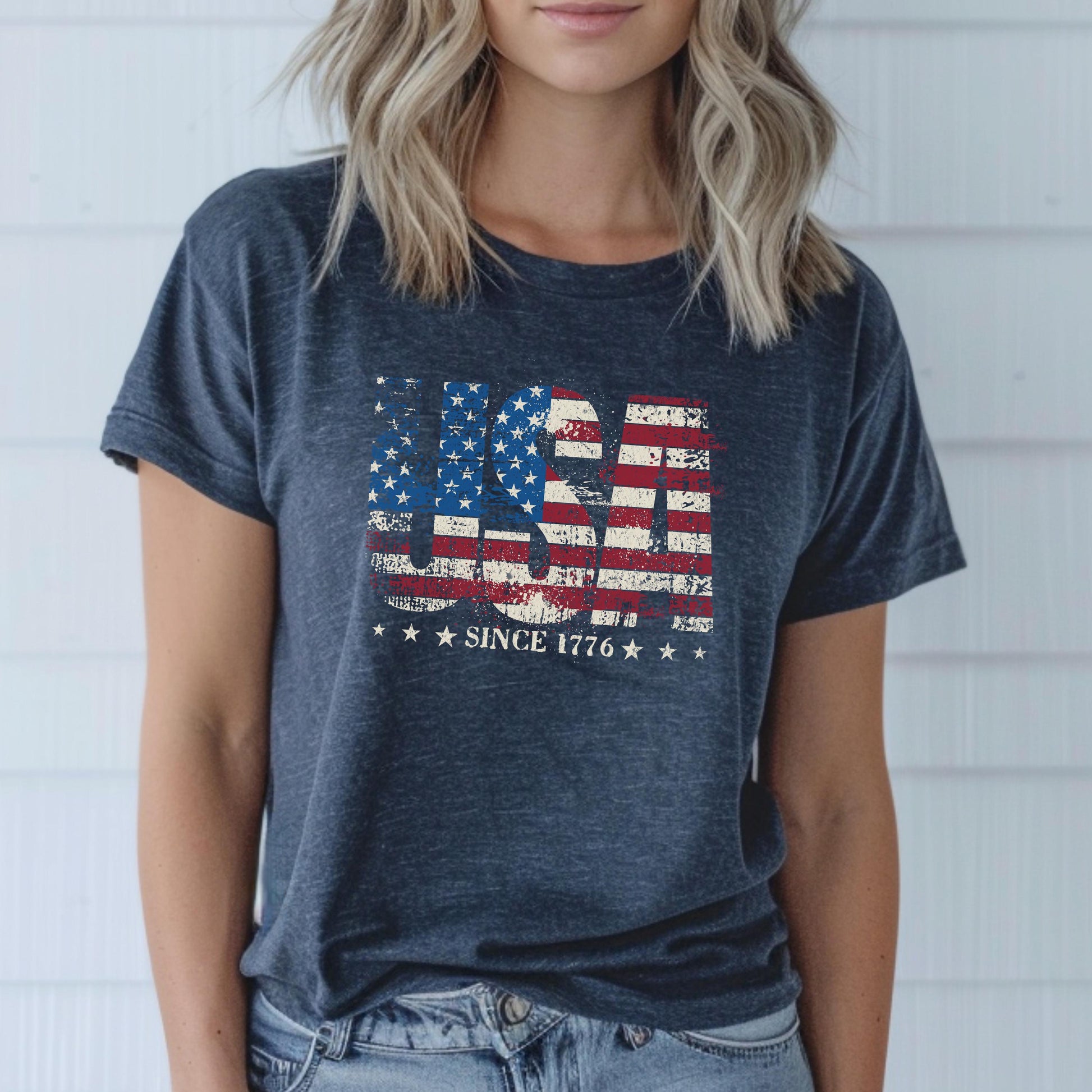 Distressed USA Since 1776 Tee: Retro American Flag Patriotic T-Shirt