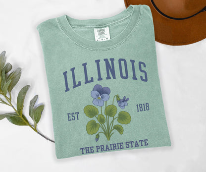 Illinois State Flower Graphic Tee Prairie State Vintage Shirt for Chicago and Springfield Travel Lovers and Midwest Gift