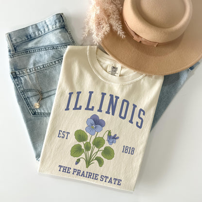 Illinois State Flower Graphic Tee Prairie State Vintage Shirt for Chicago and Springfield Travel Lovers and Midwest Gift