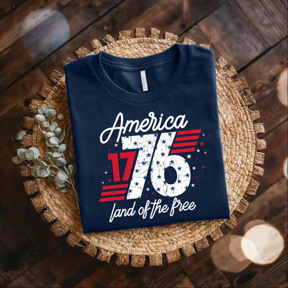1776 America Shirt, Land of the Free USA T-Shirt, Patriotic Graphic Tee, 4th of July Shirt, Retro Independence Day Shirt Women,Retro USA Tee