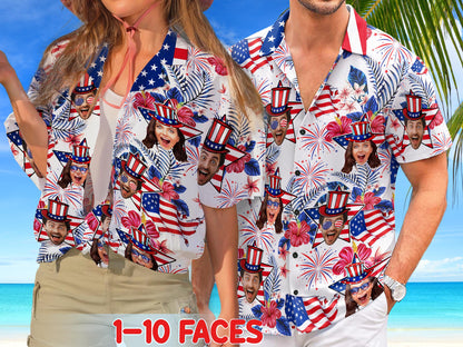 Custom Face American Hawaiian Shirt, Funny Photo Independence Day Shirt, America Aloha Shirt, 4th of July Gift Patriotic, 250th Anniversary