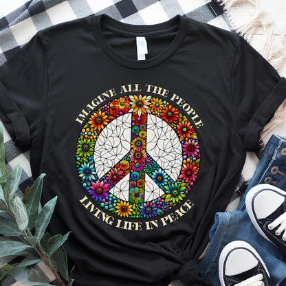 Imagine Peace Sign Flower Shirt, Retro Hippie Boho Tee, Anti War T-Shirt