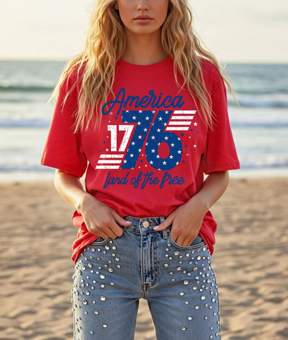1776 America Shirt, Land of the Free USA T-Shirt, Patriotic Graphic Tee, 4th of July Shirt, Retro Independence Day Shirt Women,Retro USA Tee