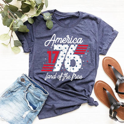 1776 America Shirt, Land of the Free USA T-Shirt, Patriotic Graphic Tee, 4th of July Shirt, Retro Independence Day Shirt Women,Retro USA Tee