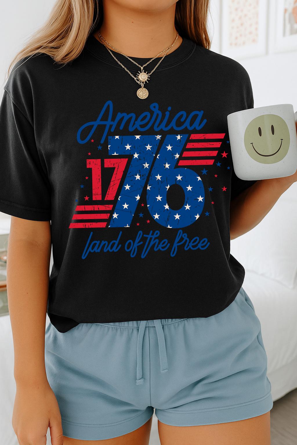 1776 America Shirt, Land of the Free USA T-Shirt, Patriotic Graphic Tee, 4th of July Shirt, Retro Independence Day Shirt Women,Retro USA Tee
