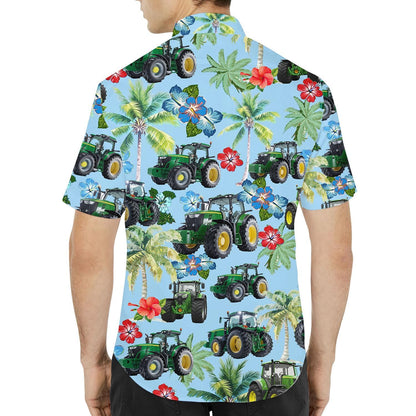 Farm Tractor Hawaiian Shirt for Men Women Youth, Tropical Farmer Aloha Shirt Button Down Short Sleeve, Farming Gift for Him