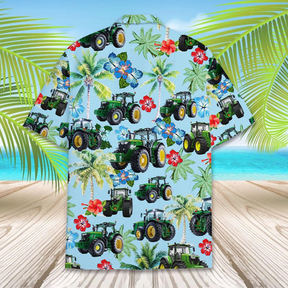Farm Tractor Hawaiian Shirt for Men Women Youth, Tropical Farmer Aloha Shirt Button Down Short Sleeve, Farming Gift for Him