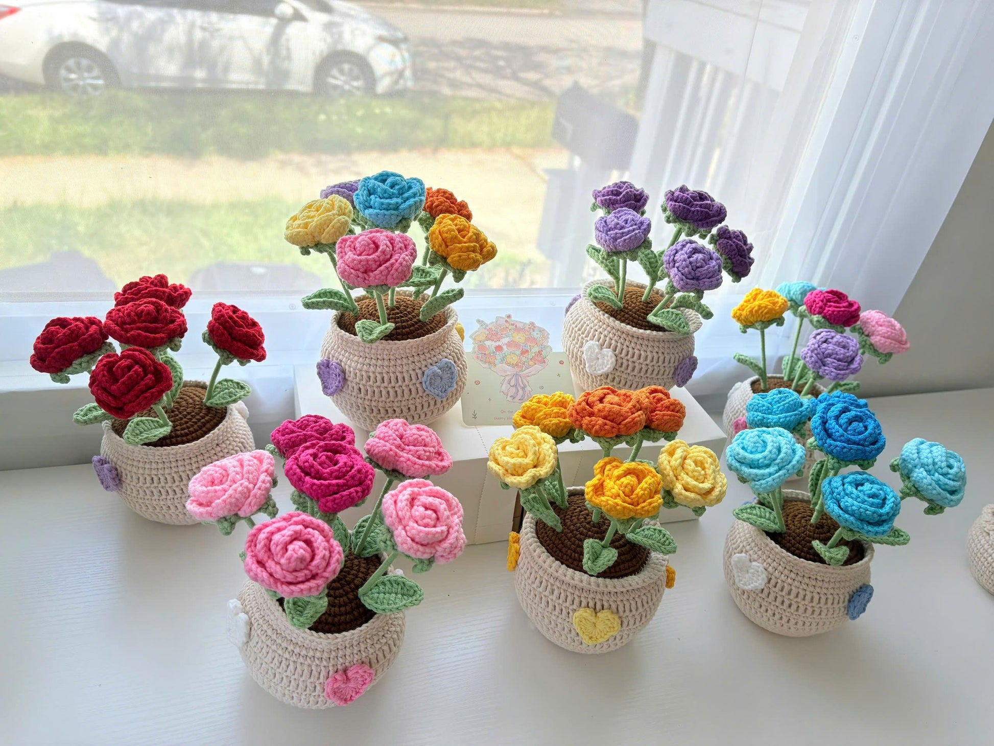 Handmade Crochet Rose Flower Pot,Mother Days Flower Gift, Everlasting Blooms, Cozy Home Decor, Teacher Grad Flower Gift