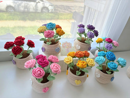 Handmade Crochet Rose Flower Pot,Mother Days Flower Gift, Everlasting Blooms, Cozy Home Decor, Teacher Grad Flower Gift