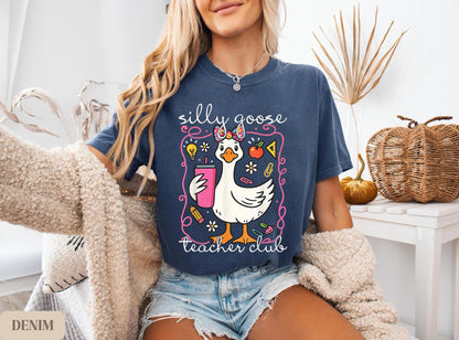 Comfort Colors® Silly Goose Teacher Club Shirt, Funny Teacher Tee, Cute Back to School T-Shirt, Funny Goose Group Teacher Apparel, Teacher