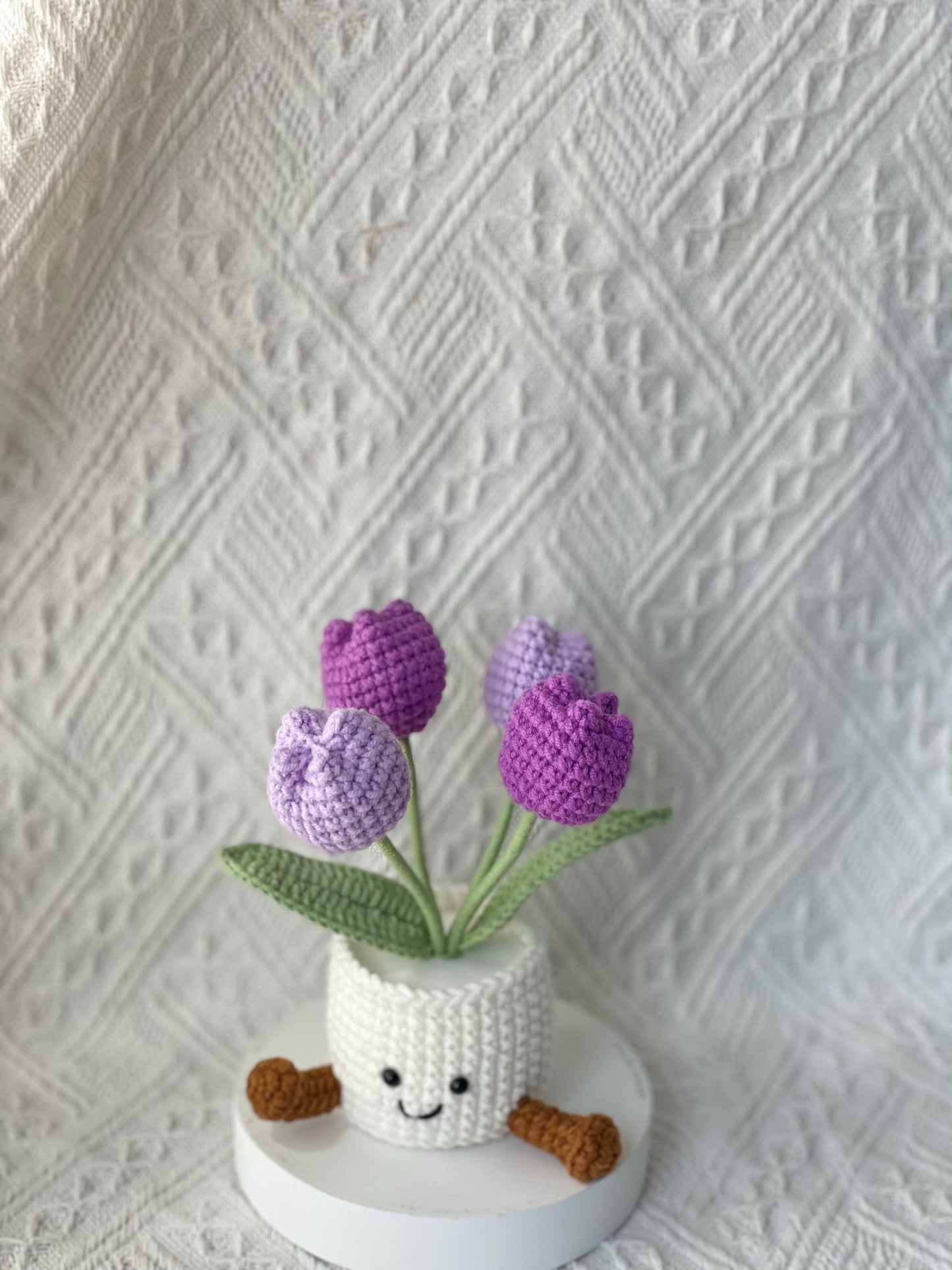 Handmade Crochet Tulip Flower Pot, Pink, Purple, Orange, Cute Gift for Mom, Girlfriend, Friend,Crochet Rose Bouquet, Birthday Gift