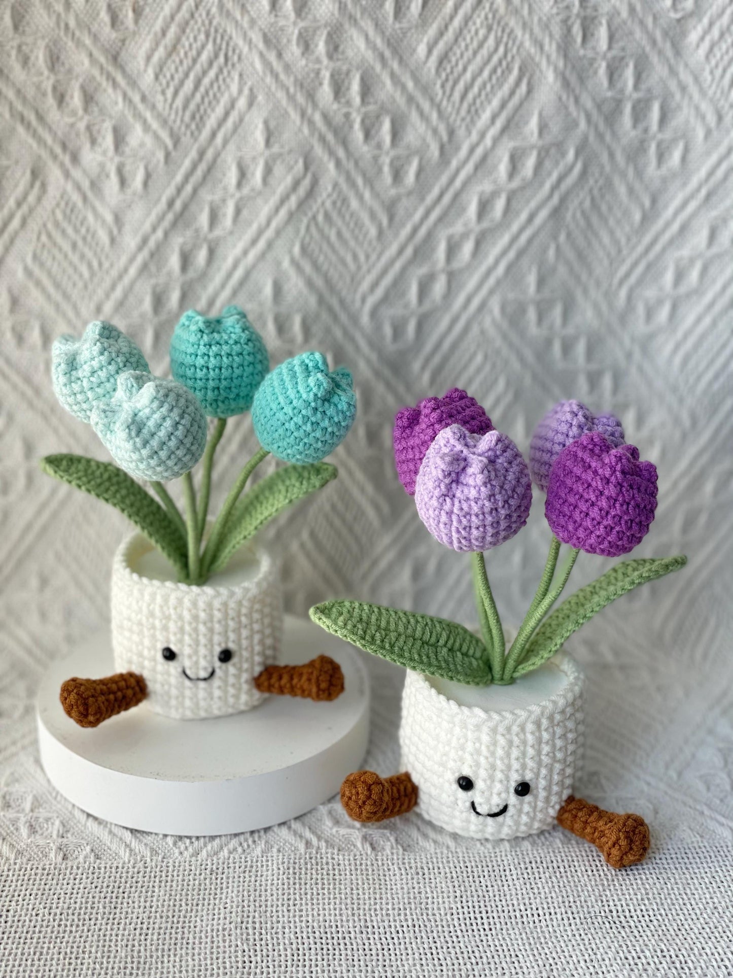 Handmade Crochet Tulip Flower Pot, Pink, Purple, Orange, Cute Gift for Mom, Girlfriend, Friend,Crochet Rose Bouquet, Birthday Gift