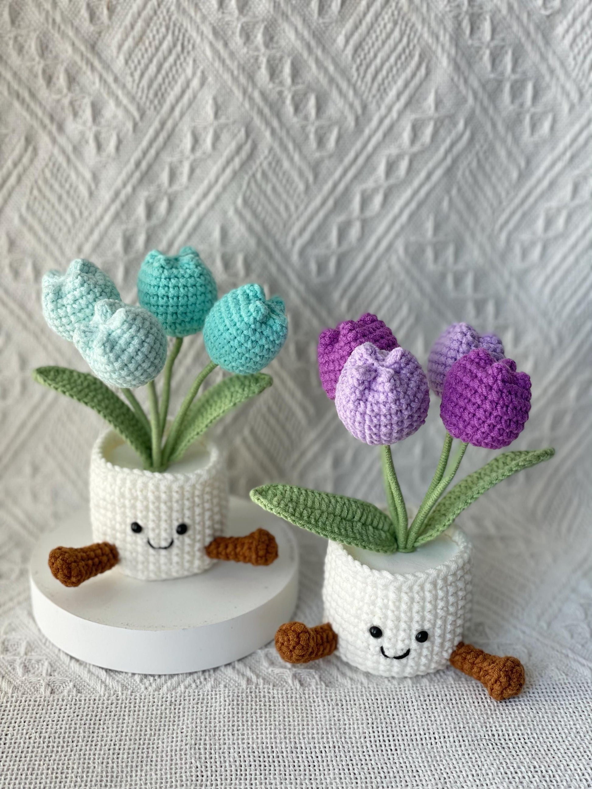 Handmade Crochet Tulip Flower Pot, Pink, Purple, Orange, Cute Gift for Mom, Girlfriend, Friend,Crochet Rose Bouquet, Birthday Gift