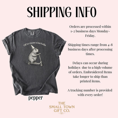 Off To Cause A Kerfuffle Comfort Colors Shirt Funny Groundhog Scooter Tshirt Silly Animal Mental Health Tee Adult Humor Sarcastic T-Shirt
