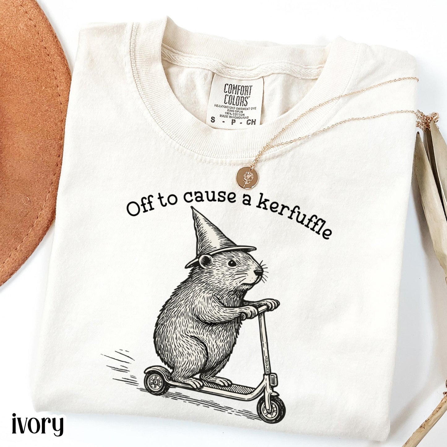 Off To Cause A Kerfuffle Comfort Colors Shirt Funny Groundhog Scooter Tshirt Silly Animal Mental Health Tee Adult Humor Sarcastic T-Shirt